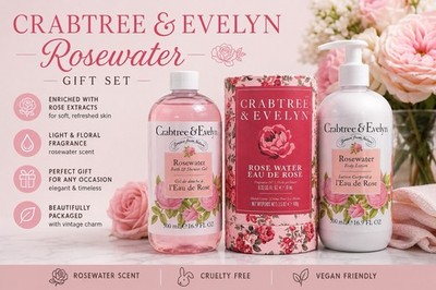 Crabtree & Evelyn Rosewater Gift Set Shower Gel Lotion Hand Cream Oil