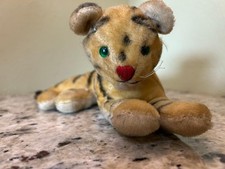 Vintage 50's/60's Steiff Mohair Lying Down Tiger 11.5" Long Plush - no ear tag.