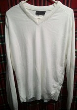 VTG 80's- Andrew Rohan Men's XL V-Neck Sweater White Pullover Acrylic -USA Made