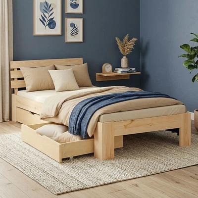 Einzelbett 90x200 mit Lattenrost Holz Kiefer Bettkasten Bett Massiv Homestyle4u - Bild 1 von 4