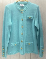 Vintage Knit Jacket by Mita Teal Button Down Size 8 Petite Made In USA