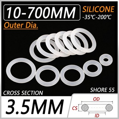 Food Grade Silicone O-ring 3.5 mm Cross Section White O Rings 10 mm to 700 mm ID
