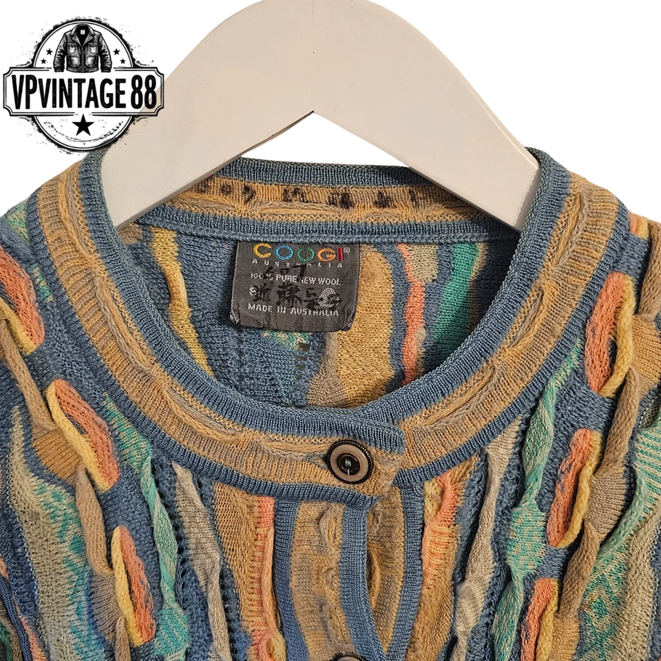 Vintage Coogi 90s Australia 3D Knit Cardigan Unisex Colourful Bold Rare Jumper - Image 4 of 4