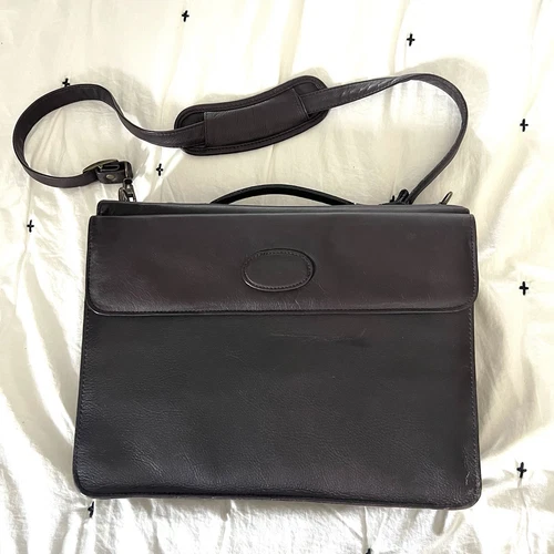 VTG Leather Briefcase Binder Trapper Keeper Zip Shoulder Strap Office Bag School