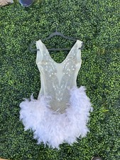 Sparkly Rhinestones White Feather Women Top Club Costumes Stage Wear 26x31