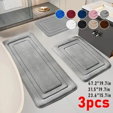 3PCS Absorbent Bath Mats Set Non-Slip Memory Foam Bathroom Rug Soft Quick Dry