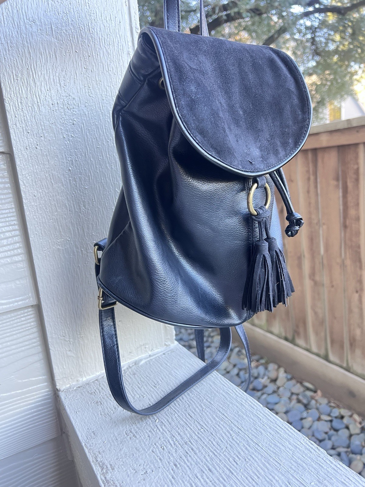 Black Tassel Ring Accent Backpack Drawstring Magn… - image 2