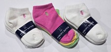 3 New Packs Girls Ralph Lauren POLO White Pink Green Ankle Socks 4-6X 9 Socks 