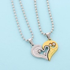 1 Pair Stainless Steel Couple Necklaces Heart-Shaped Matching Pendants, I Love