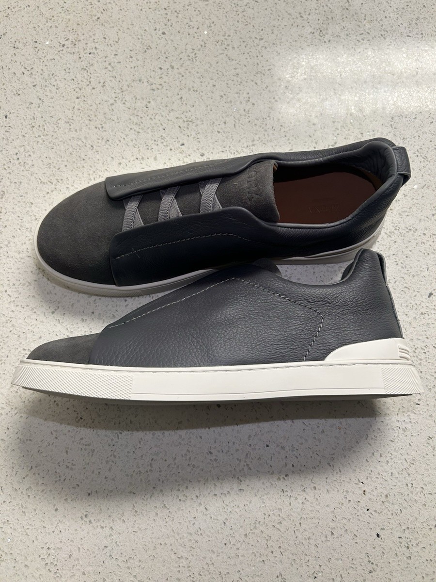 Zegna Triple Stitch Sneakers Grey Suede/ Grey Calf Leather  display picture 3