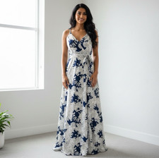New Lulus Made With Love White Blue Floral Maxi Dress Women’s XL V Neck Strappy