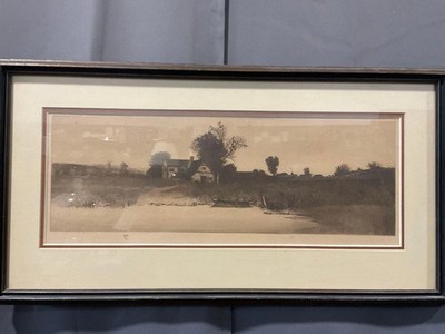 Antique Ernest C Rost Country Farmhouse Red Barns Landscape Etching 23''
