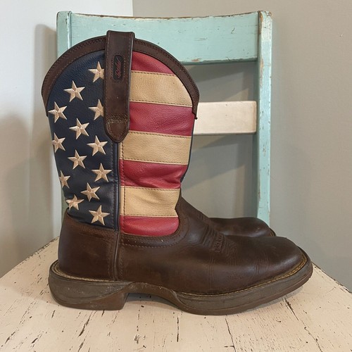 Durango Rebel Patriotic Flag DB5554 Mens Brown Pull-On Western Boots Sz 9D READ