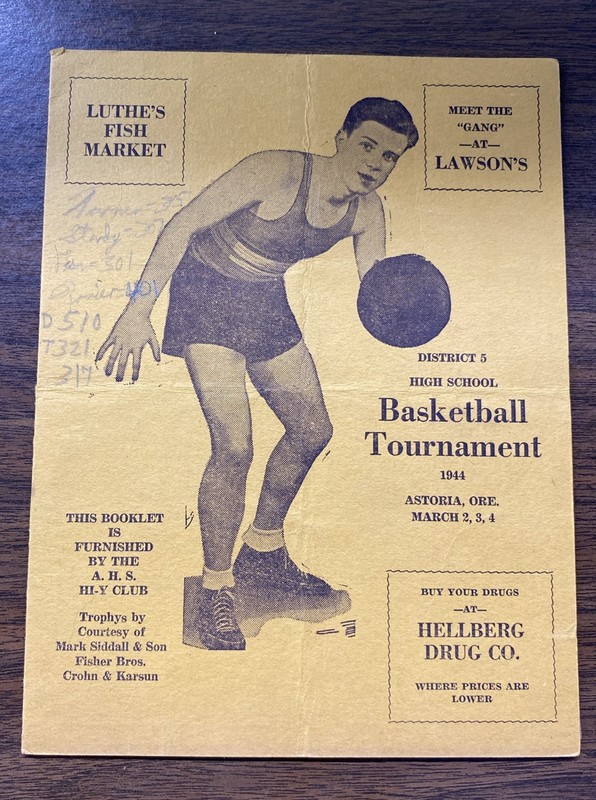 RARE 1944 Astoria Oregon High School Basketball Tournament Program Tillamook etc