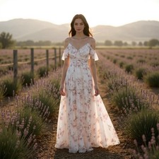 Jenny Yoo Mila Print Bridesmaid Gown Dress Eden Bouquet Ivory Floral Womens 8