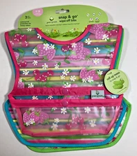 Green Sprouts Snap & Go Wipe-off Bibs 3-Pack/9-18 Months/Multicolor/Easy Clean