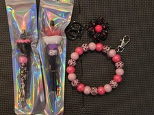 Black And Pink wristlet Keychain Set