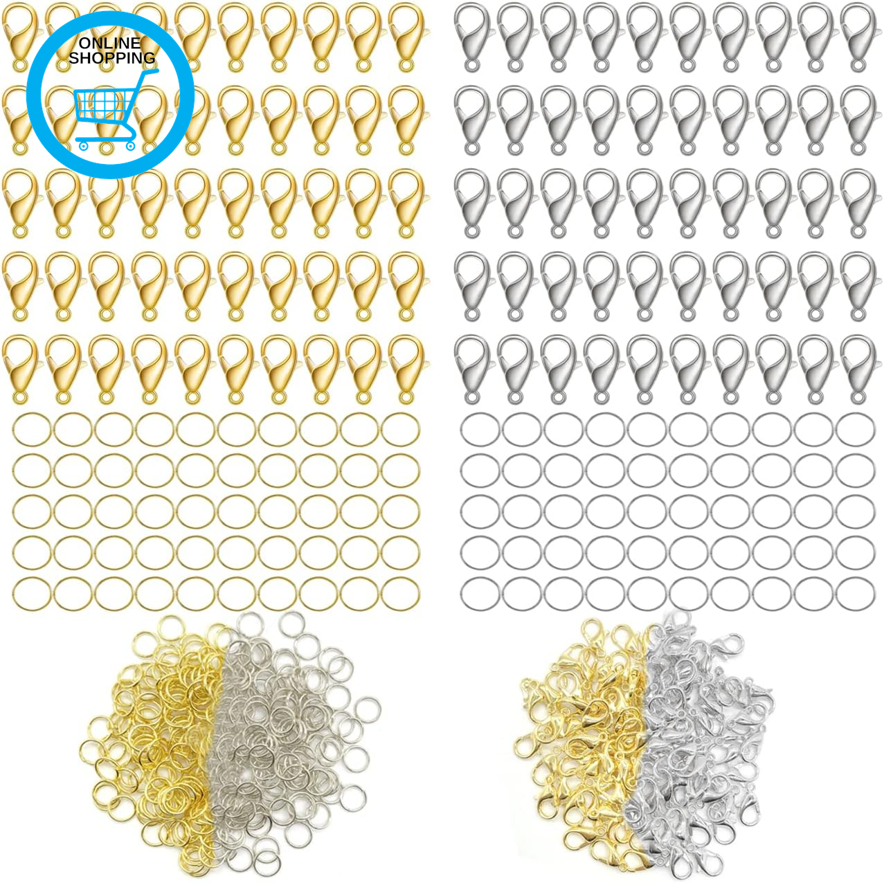 700 Pieces Lobster Clasps and Open Jump Rings Set, 200 Pcs 12Mm Lobster Claw Cla