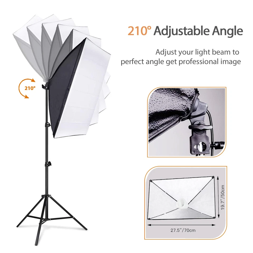 Photo Studio Photography 85W Light Kit Softbox Backdrop Stand Remote Control Set - Image 4 of 4
