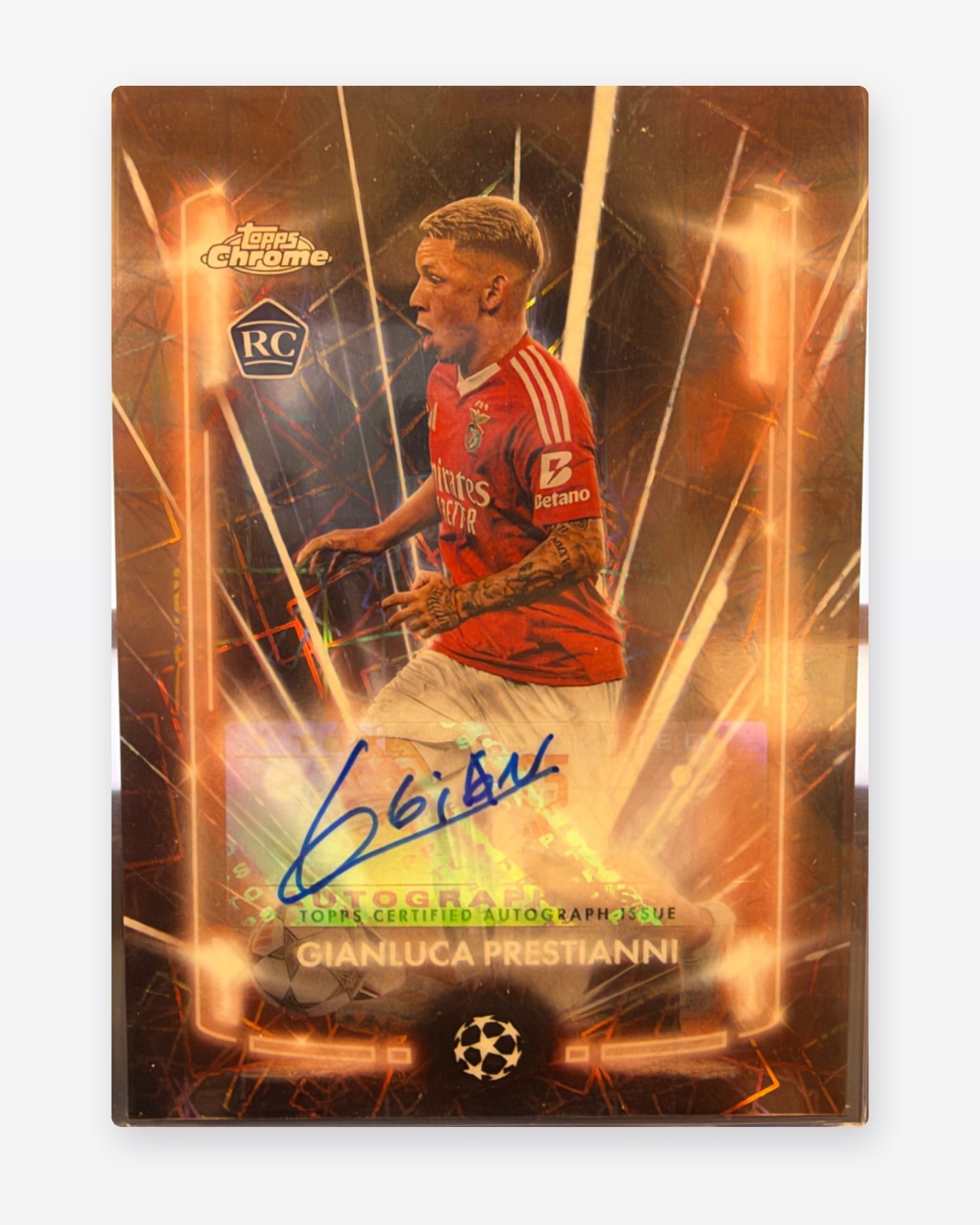2024-25 Topps Chrome UCC Gianluca Prestianni Black Lazer Auto RC #BLA-GP Benfica view 1
