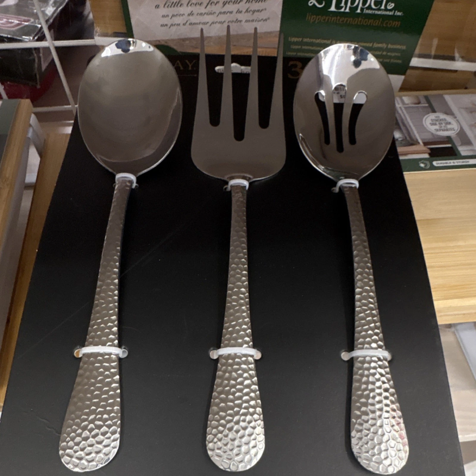 Lipper International Hammered Stainless Steel 3pc Serving Spoon Fork Set