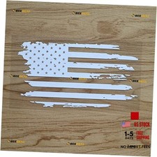 USA American Flag Decal Sticker Vinyl Distressed Tattered - White 6 Inches -