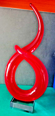 GROSSE SCHLANGENFÖRMIGE BADASH KUNST RUBIN GLAS MURANO STIL HERZSTÜCK KRISTALLSOCKEL