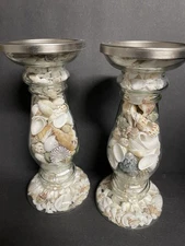 Sea Shells Coastal Nautical Pedestal Candle Holder Table Decor