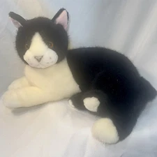 Vtg Checkers Realistic Tuxedo Cat Stuffed Animal Russ Berrie Life Size HTF Plush