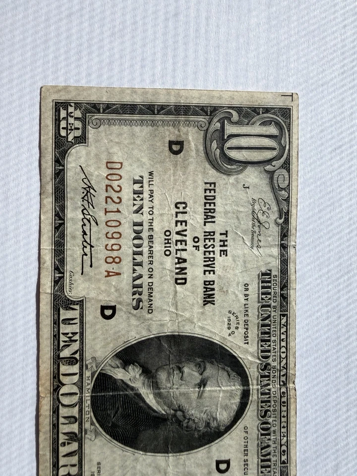 1929 $10 Federal Reserve Banknote Cleveland, OH Brown Seal - Image 2 of 4