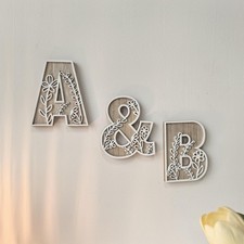 Rustic Wooden Carved Alphabet Letter 4.9  Floral Wall Art Home Wedding Decor