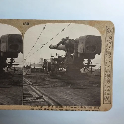 WW1 Military Stereoview C1916 Real Photo Harwich Essex German U Boat Deck Gun