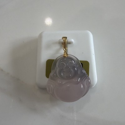 10K Yellow Gold Lavender Jade Buddha Charm