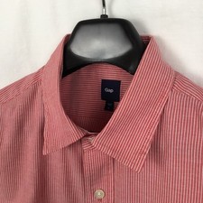 Gap Mens Shirt Large Red White Pencil Stripe Preppy Modern Dress Casual Utility