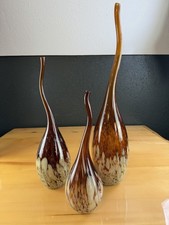 Vintage Squiggle Art Glass Vase Set Of 3 Swirl Hand Blown  Murano Style  LOOK