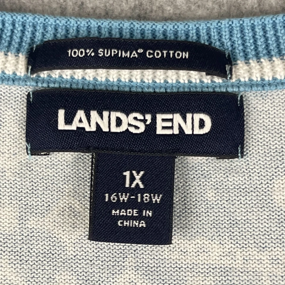 Cárdigan suéter Lands End para mujer 1X azul cachemira 100 % algodón Supima informal Foto 4 de 4