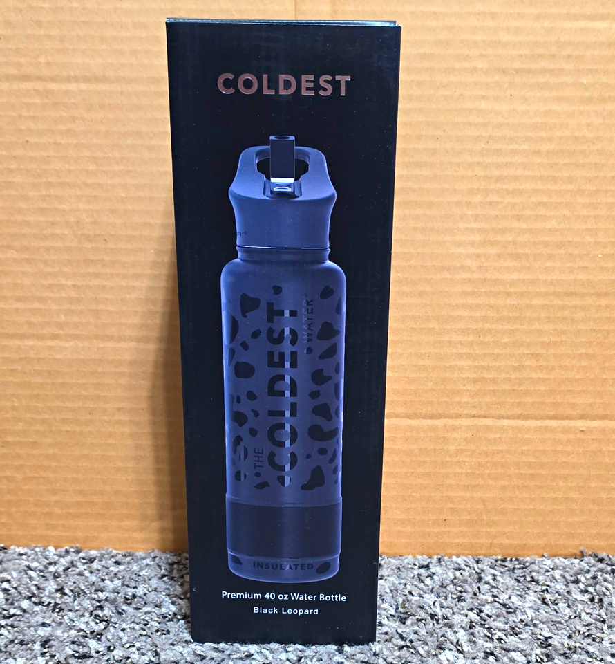 Coldest Premium Insulated 40 oz Water Bottle, Black Leopard Print | eBay
