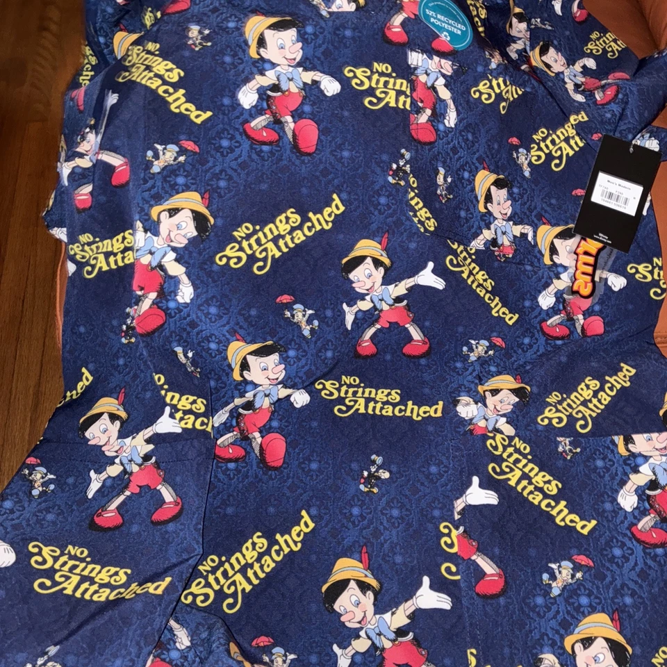 Pinocchio Cherokee Scrubs Disney Tooniforms Mens V Neck Top Sz Med. NEW - Image 2 of 4