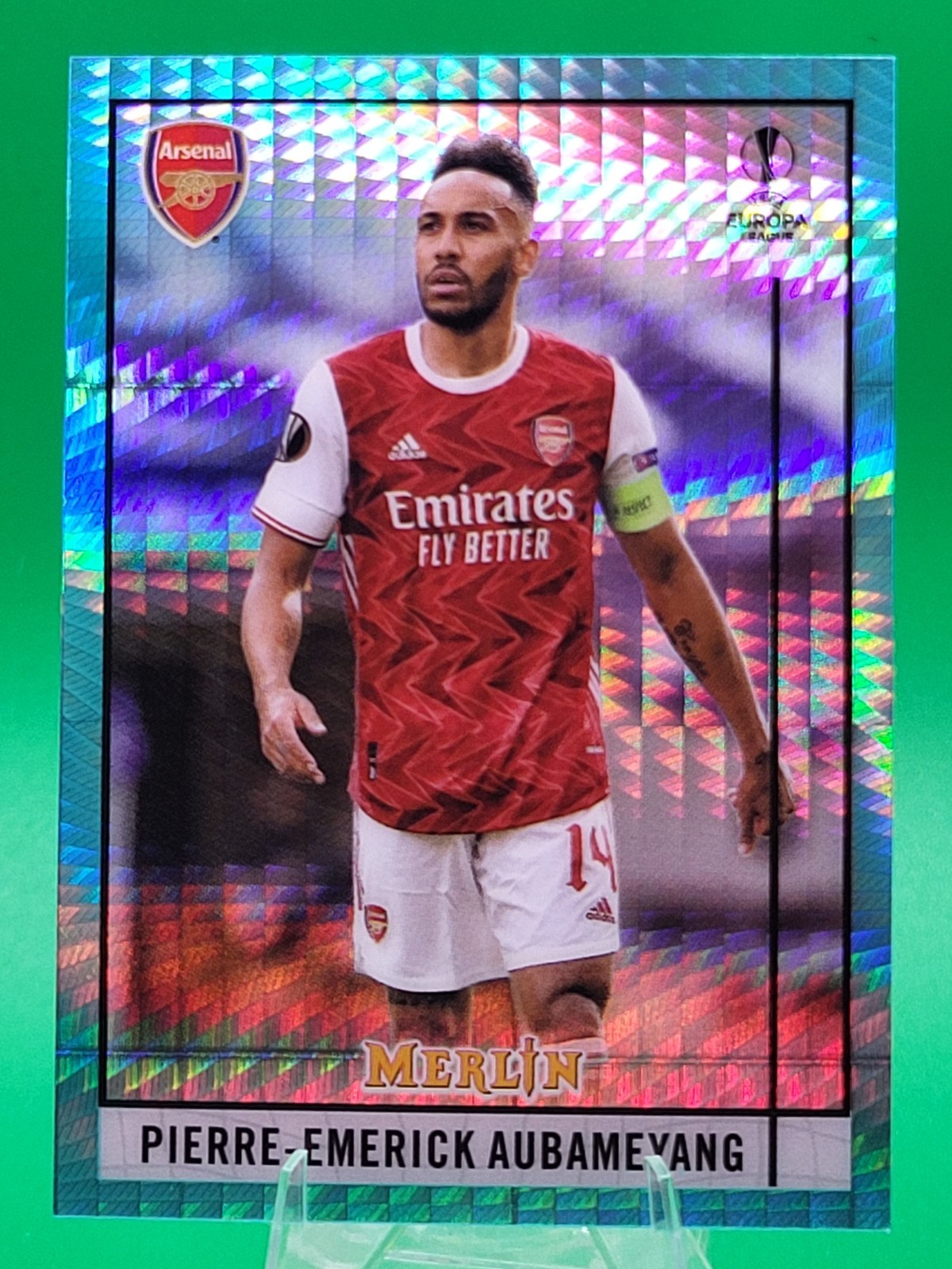 2020-21 Merlin UEFA Champions Aqua Prism Refractor #43 Pierre-Emerick Aubameyang
