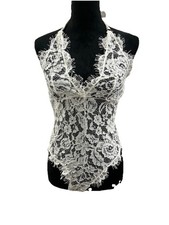 Lulus Womens Sz L Romance White Sheer Lace Halter Bodysuit Gorgeous NWT