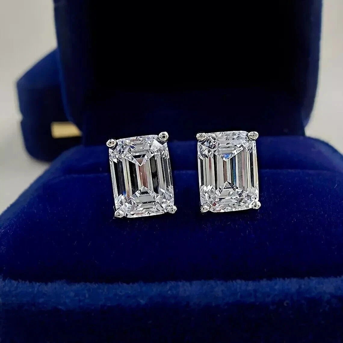 2Ct Emerald Cut Lab Created Diamond 14K White Gold Plated Women's Stud Earrings