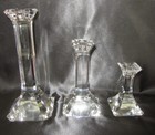 VTG SET OF 3 ORREFORS SWEDEN CRYSTAL CANDLESTICKS, 10-1/2", 7-1/2", 5-1/2" TALL