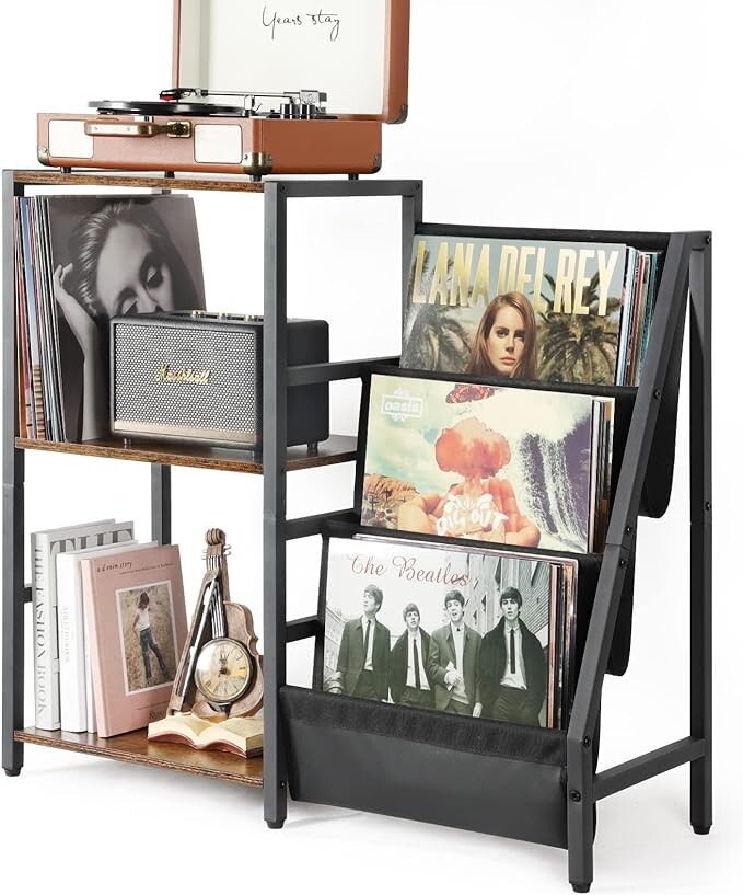 Soporte para tocadiscos, soporte para tocadiscos con almacenamiento de discos.