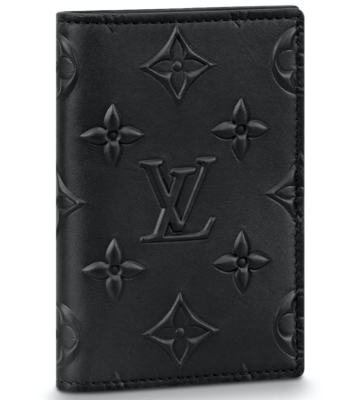 マーク Louis Vuitton ブラック レザー ケース Louis Vuitton Monogram Seal Black Leather Logo Slender Pocket