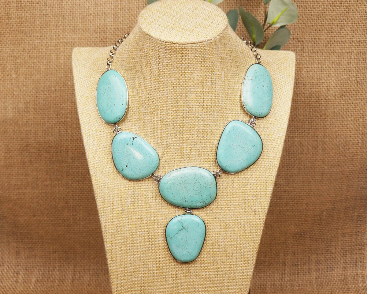 Large Natural Irregular Turquoise Stone Necklace Women Blue Gemstone Necklace