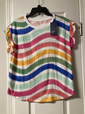 Women s Crown & Ivy Rainbow Wave Short Sleeve Ruffle Tee Size S