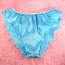 VTG style Blue Satin Shiny ladies high cut flutter tap panties Slip L XL