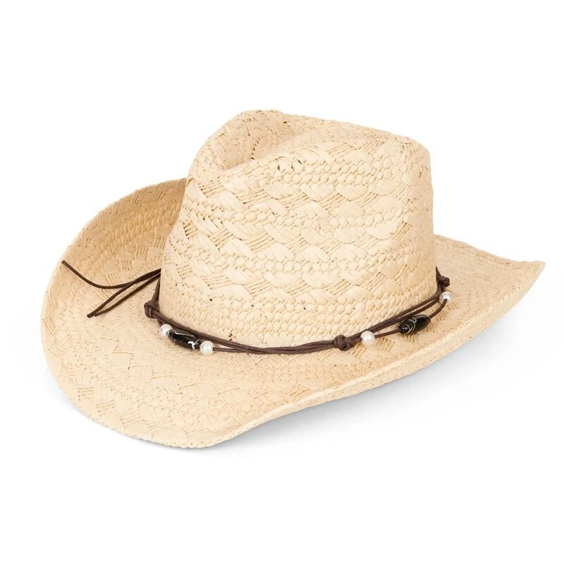 Mens Cowboy Straw Hat Fedora Sun Cap 100% Natural Summer Panama Band Hats