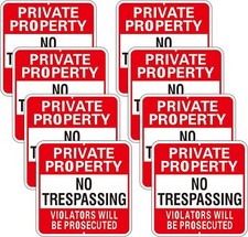 Amylove 8 Pack Large Private Property No Trespassing Sign 12 x 12 Inch, Red