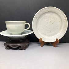 David Leach (OBE) (1911-2005) Porcelain fluted Tea Cup & Saucer With Plate #1898